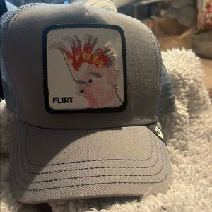 Goorin Bros Gray and Red Trucker Hat with Rooster Patch